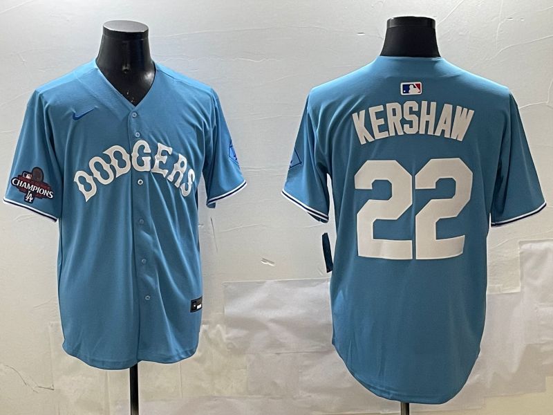 Men Los Angeles Dodgers #22 Kershaw Light Blue Joint Name 2025 Nike MLB Jersey style 3->los angeles dodgers->MLB Jersey